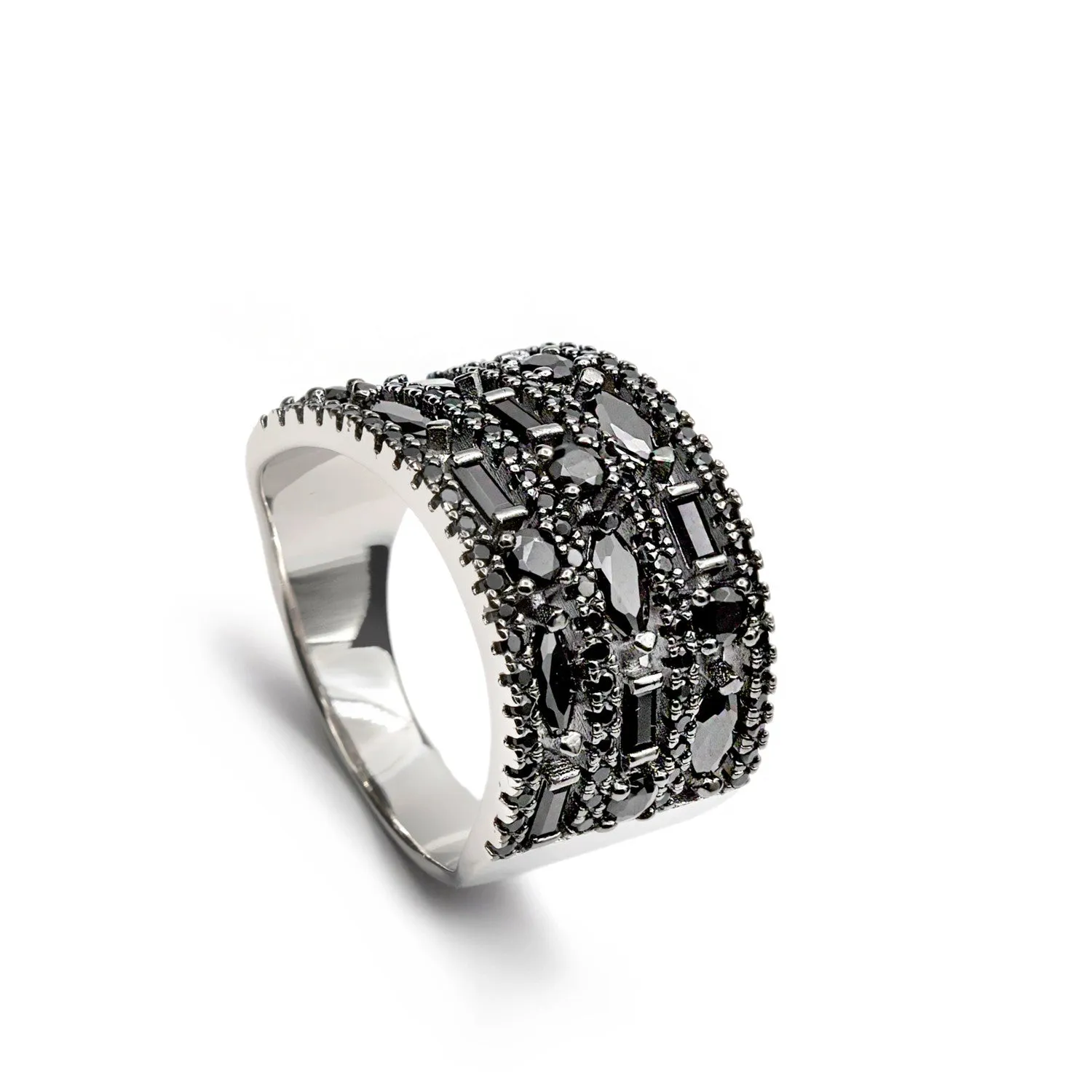 Anillos circonitas de plata color negro diseo ancho