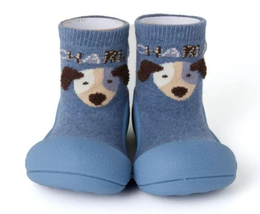 Attipas Charlie blue perrito azul calzado respetuoso de Attipas ideal para guarderias gateo y primeros pasos algodon con certifi
