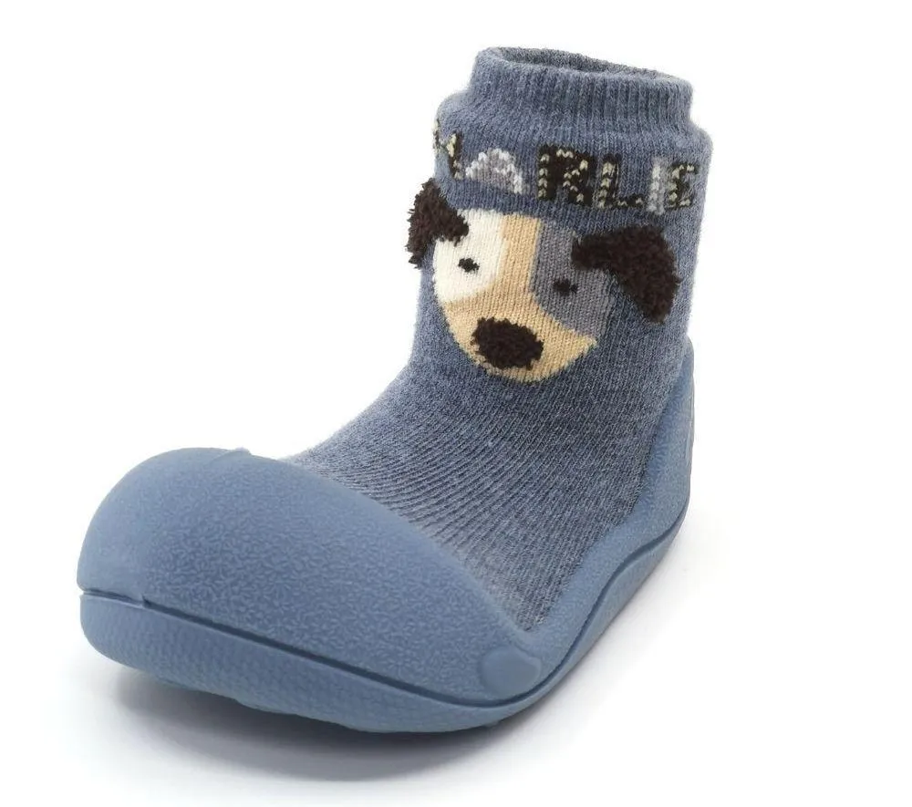 Attipas Charlie blue perrito azul calzado respetuoso de Attipas ideal para guarderias gateo y primeros pasos algodon con certifi