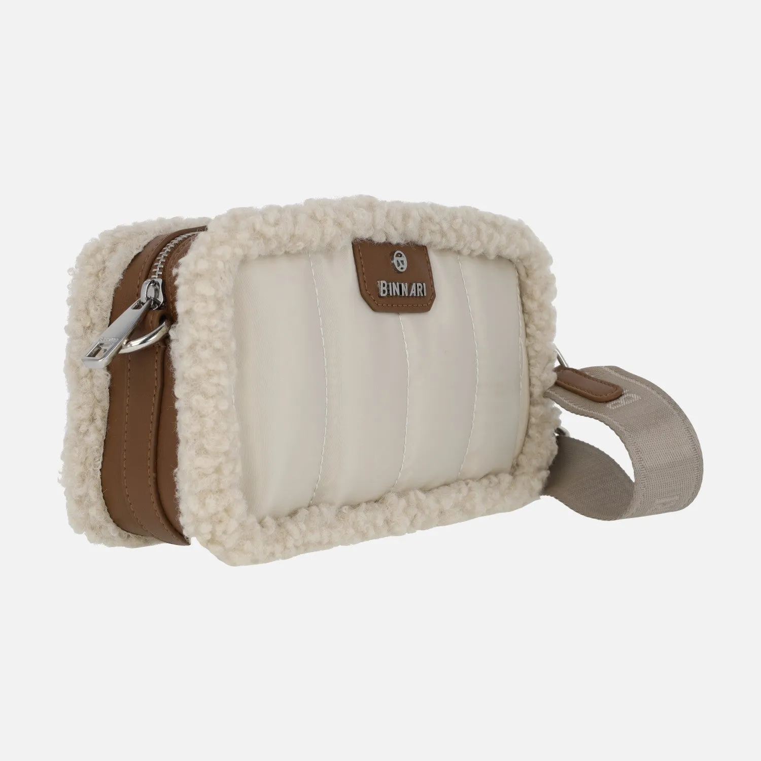 Bolsos bandolera Isabella en combinado beige con borreguillo