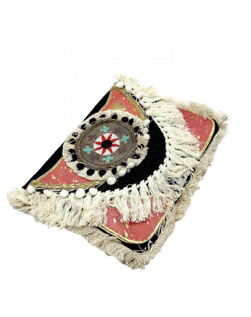 BOLSOS CEBRA CON FLECOS Y PRECIOSA DECORACION ARTESANAL TONO CORAL