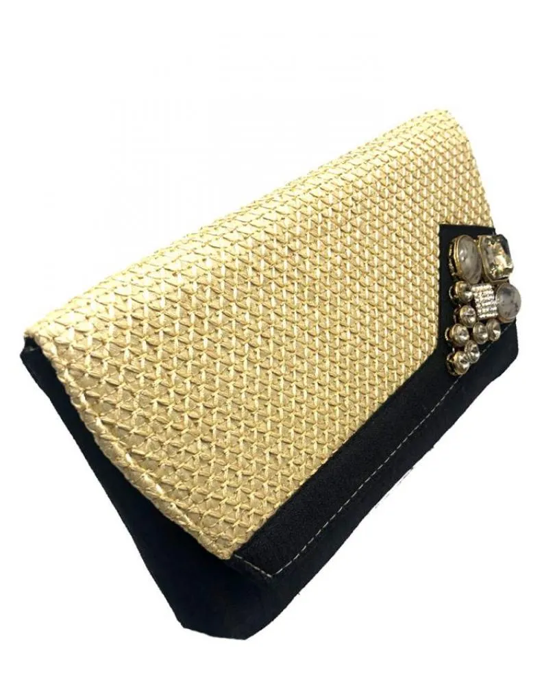 BOLSOS NEGROS Y DORADOS DE FIESTA DISEÑO DE CARTERA JOYA