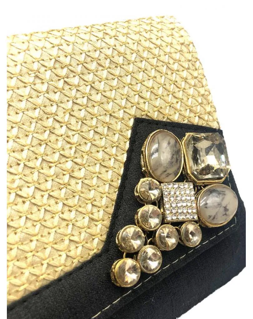BOLSOS NEGROS Y DORADOS DE FIESTA DISEÑO DE CARTERA JOYA