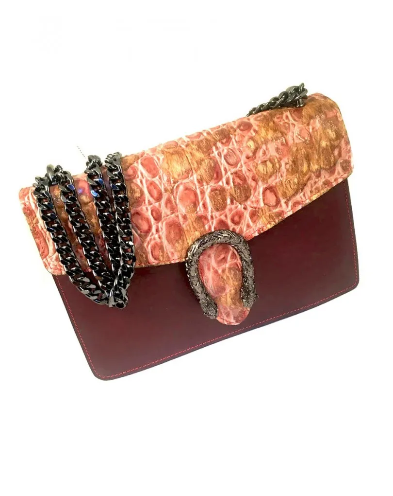 BOLSOS ORIGINALES DE PIEL EN GRANATE CON SOLAPA DE COCDRILO