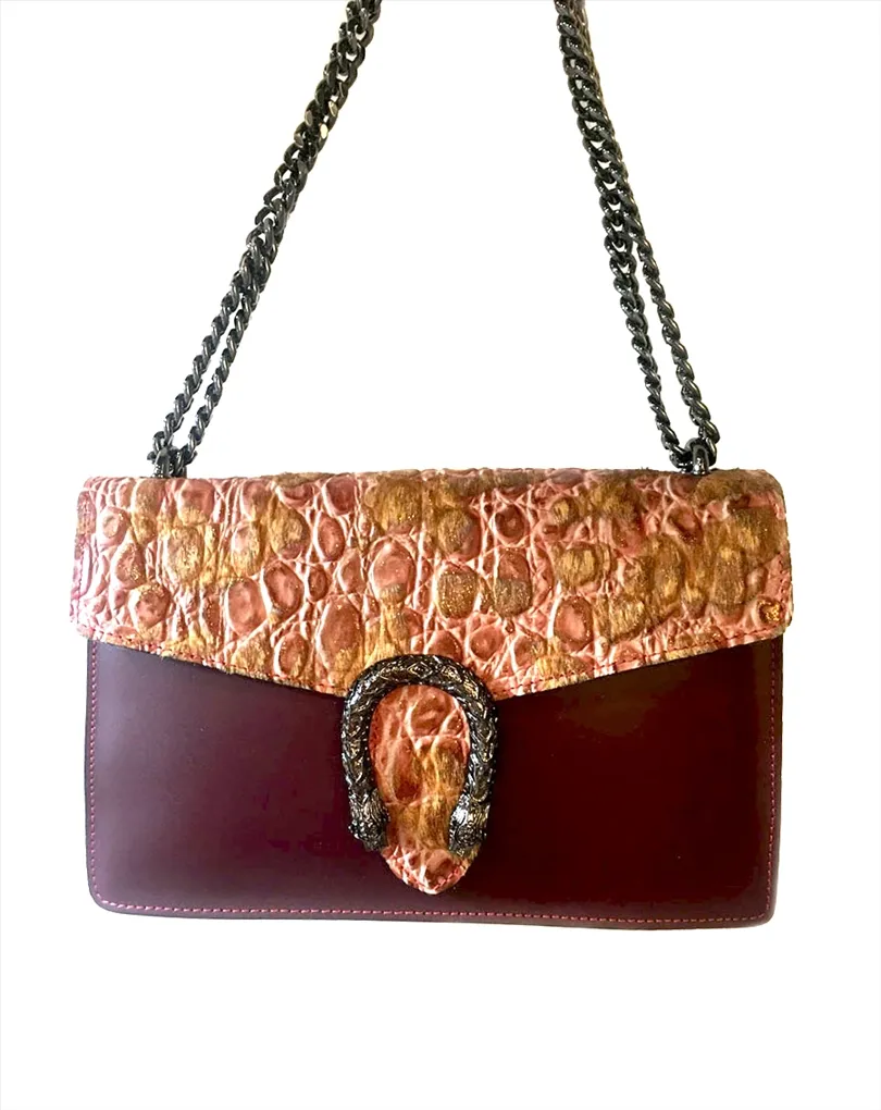 BOLSOS ORIGINALES DE PIEL EN GRANATE CON SOLAPA DE COCDRILO