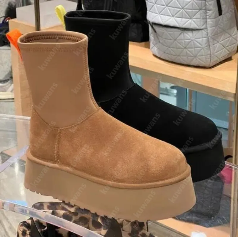 Botas de nieve clásicas Dipper para mujer, nuevas botas elásticas delgadas de invierno con cremalleras laterales modernas y vers