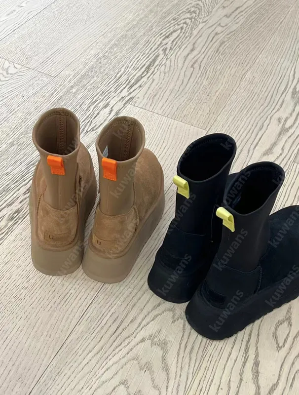 Botas de nieve clásicas Dipper para mujer, nuevas botas elásticas delgadas de invierno con cremalleras laterales modernas y vers