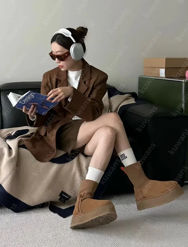 Botas de nieve clásicas Dipper para mujer, nuevas botas elásticas delgadas de invierno con cremalleras laterales modernas y vers