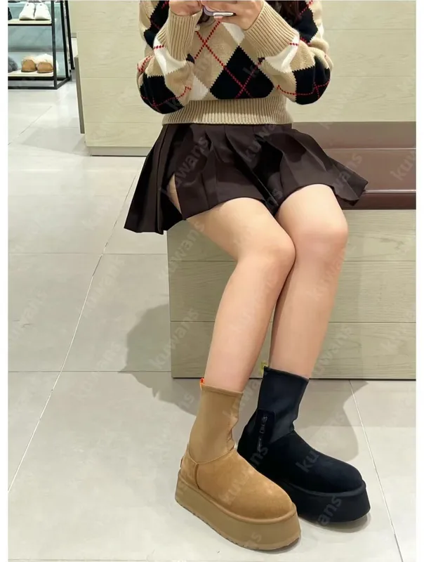 Botas de nieve clásicas Dipper para mujer, nuevas botas elásticas delgadas de invierno con cremalleras laterales modernas y vers