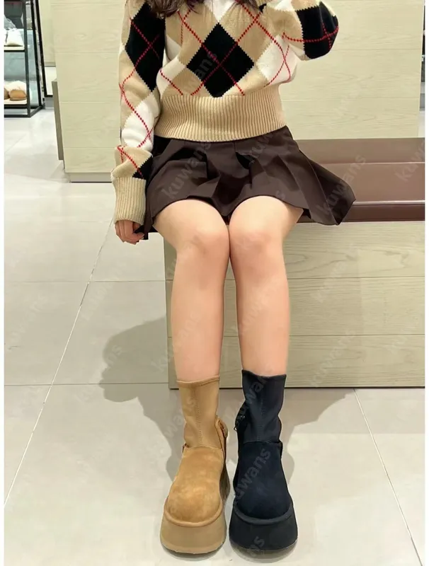 Botas de nieve clásicas Dipper para mujer, nuevas botas elásticas delgadas de invierno con cremalleras laterales modernas y vers