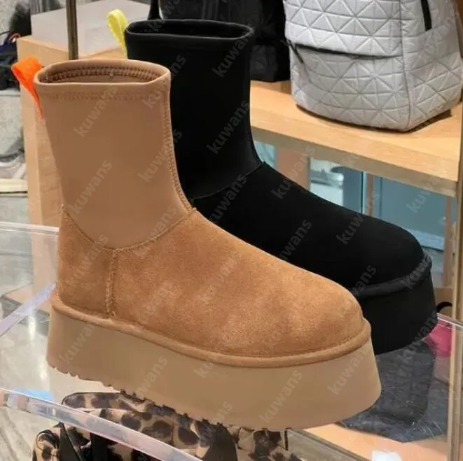 Botas de nieve clásicas Dipper para mujer, nuevas botas elásticas delgadas de invierno con cremalleras laterales modernas y vers