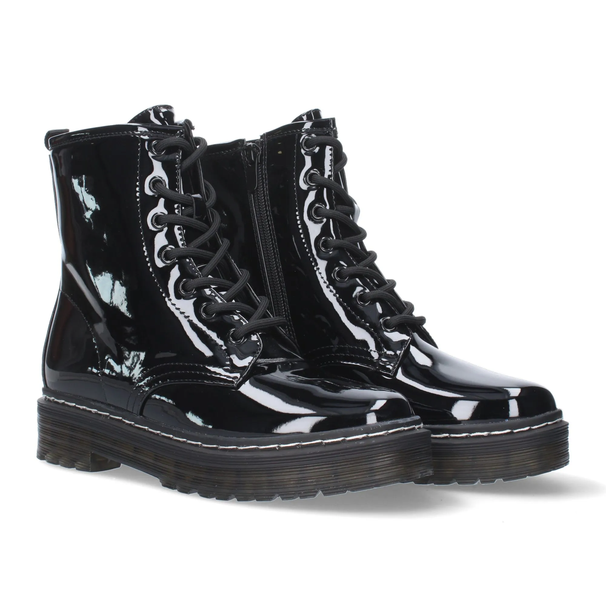 BOTAS MILITARES NEGRAS EFECTO CHAROL CóMODAS PARA MUJER ZS99