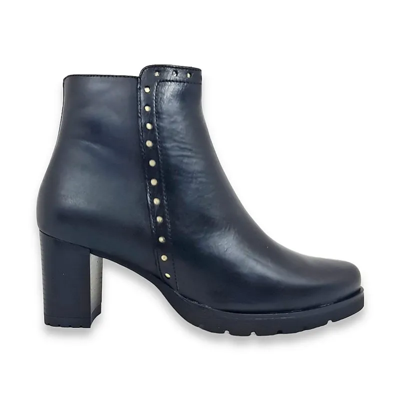 Botines Cómodos Tacón Recto Mujer Piel Cremallera LEURY16 Negro, de Desiree