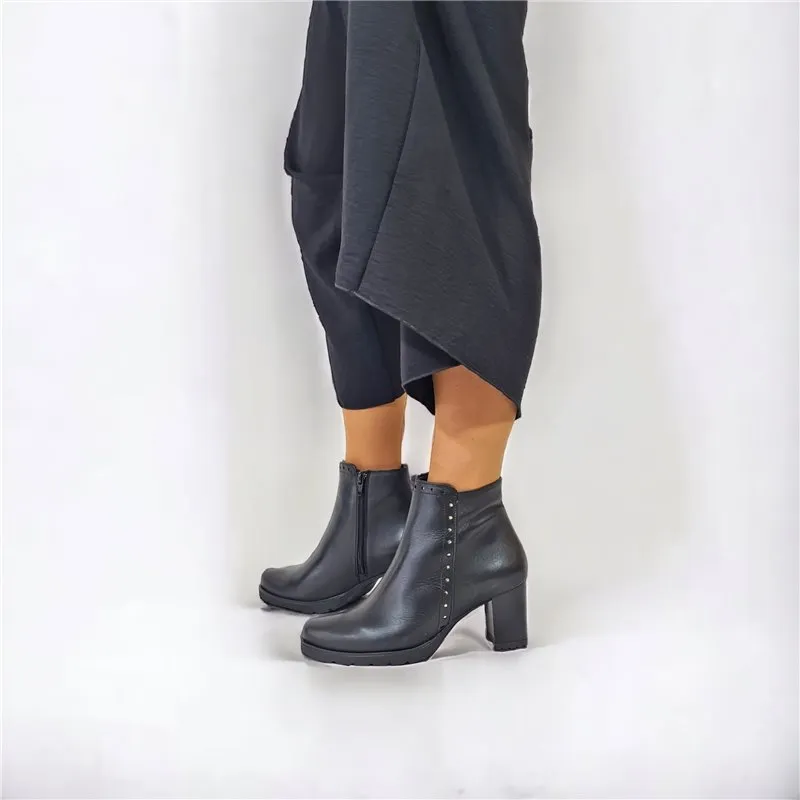 Botines Cómodos Tacón Recto Mujer Piel Cremallera LEURY16 Negro, de Desiree