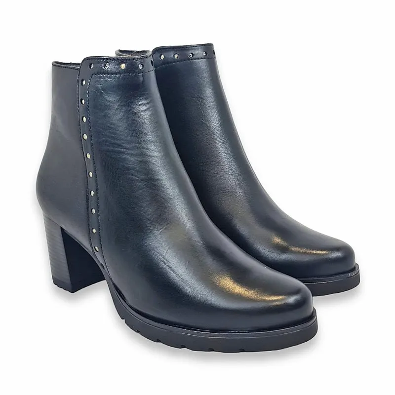 Botines Cómodos Tacón Recto Mujer Piel Cremallera LEURY16 Negro, de Desiree