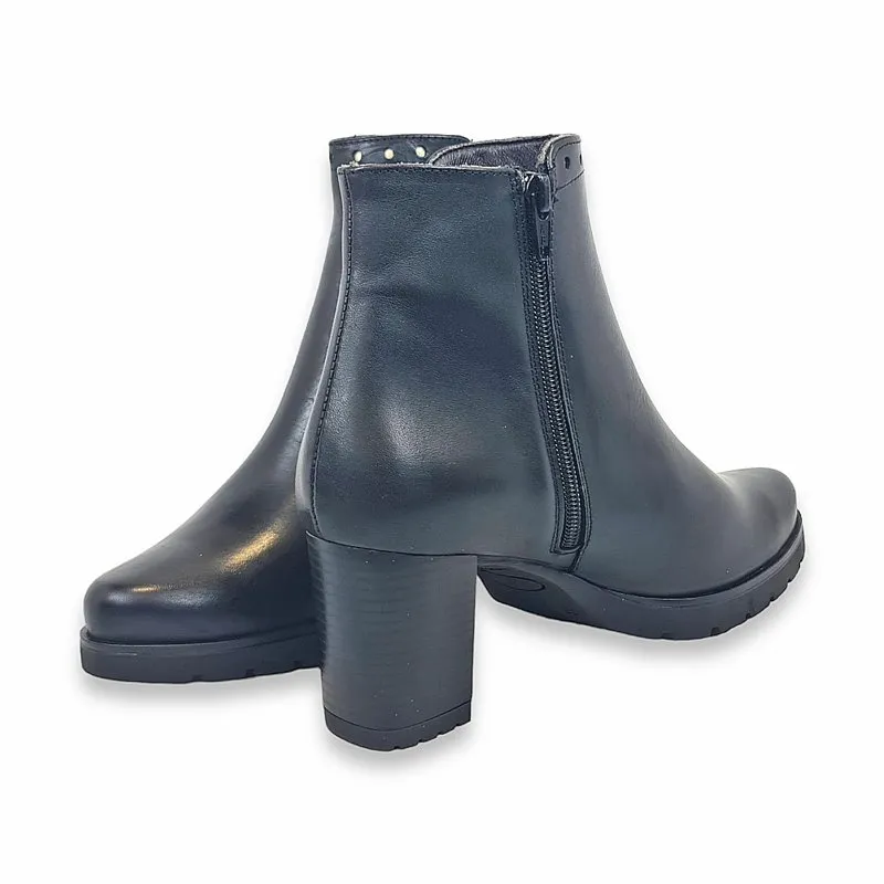 Botines Cómodos Tacón Recto Mujer Piel Cremallera LEURY16 Negro, de Desiree