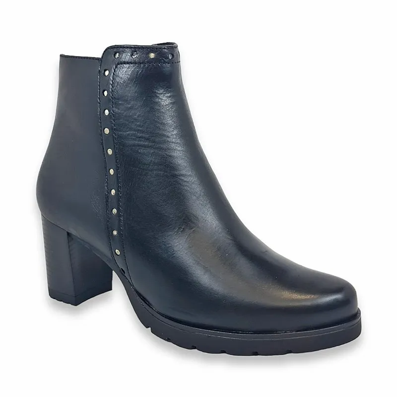 Botines Cómodos Tacón Recto Mujer Piel Cremallera LEURY16 Negro, de Desiree