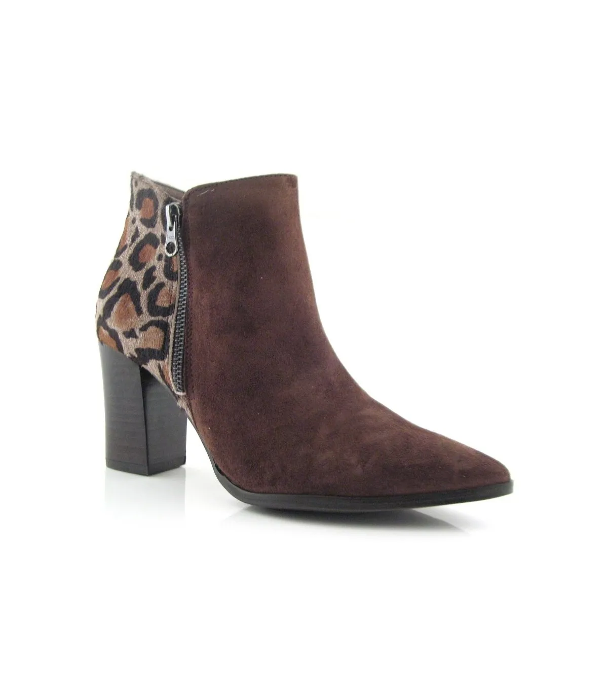 Botín de tacón combinado leopardo
