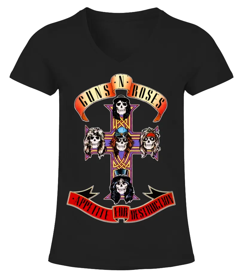 BSA014BK. GUNS N' ROSES  APPETITE FOR DESTRUCTION CAMISETA CUELLO PICO MUJER
