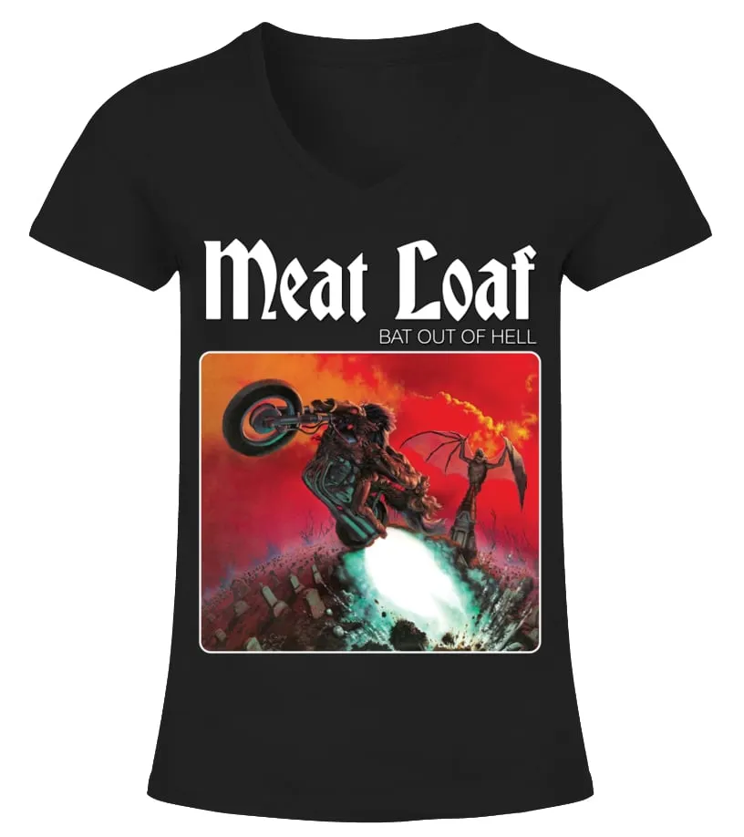 BSA041BK.  BAT OUT OF HELL (1977)  MEAT LOAF (1) CAMISETA CUELLO PICO MUJER