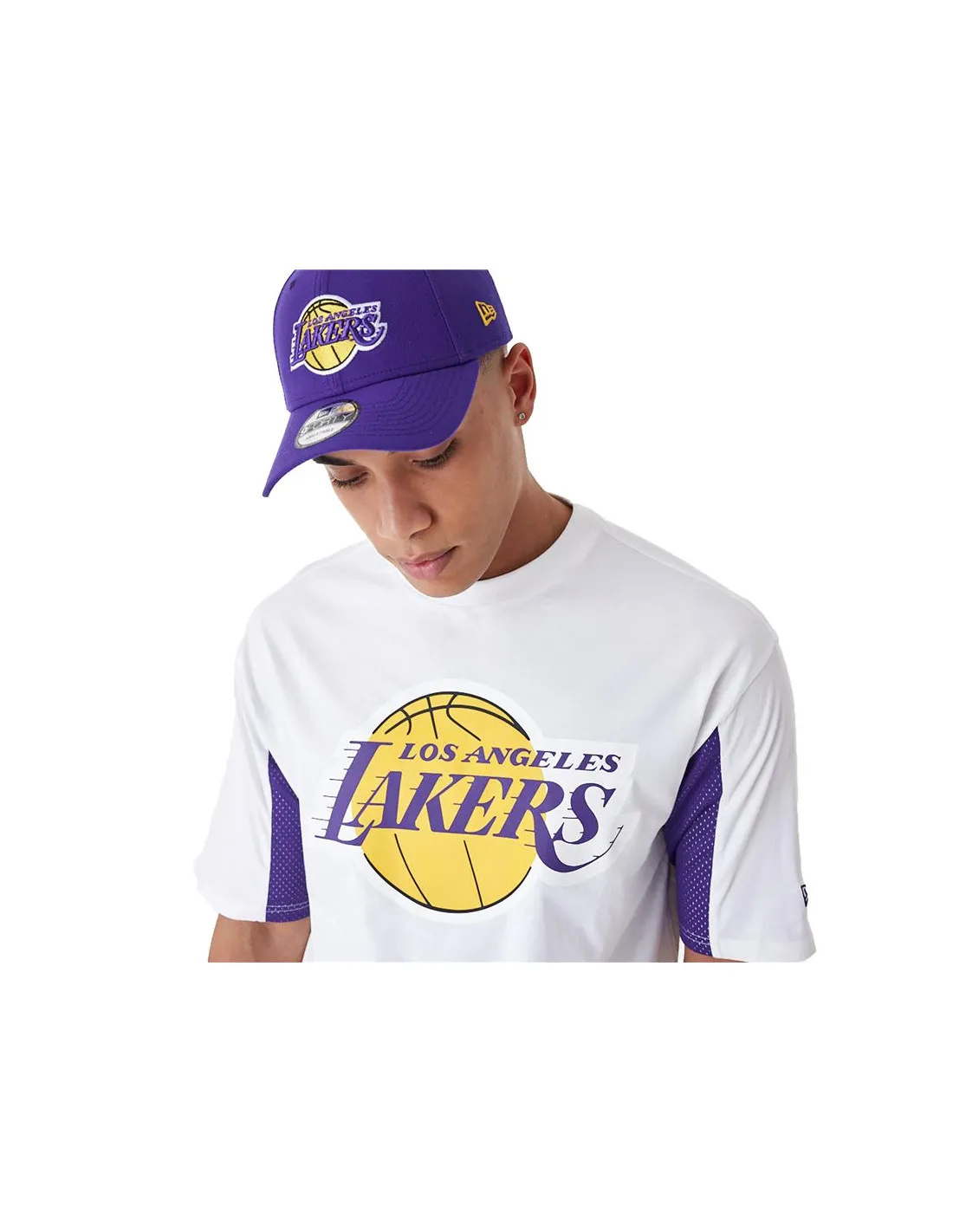 Camiseta New Era Nba Panel Oversized LA Lakers Blanco Hombre