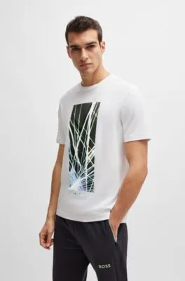 Camiseta regular fit de algodón elástico con ilustración de temporada