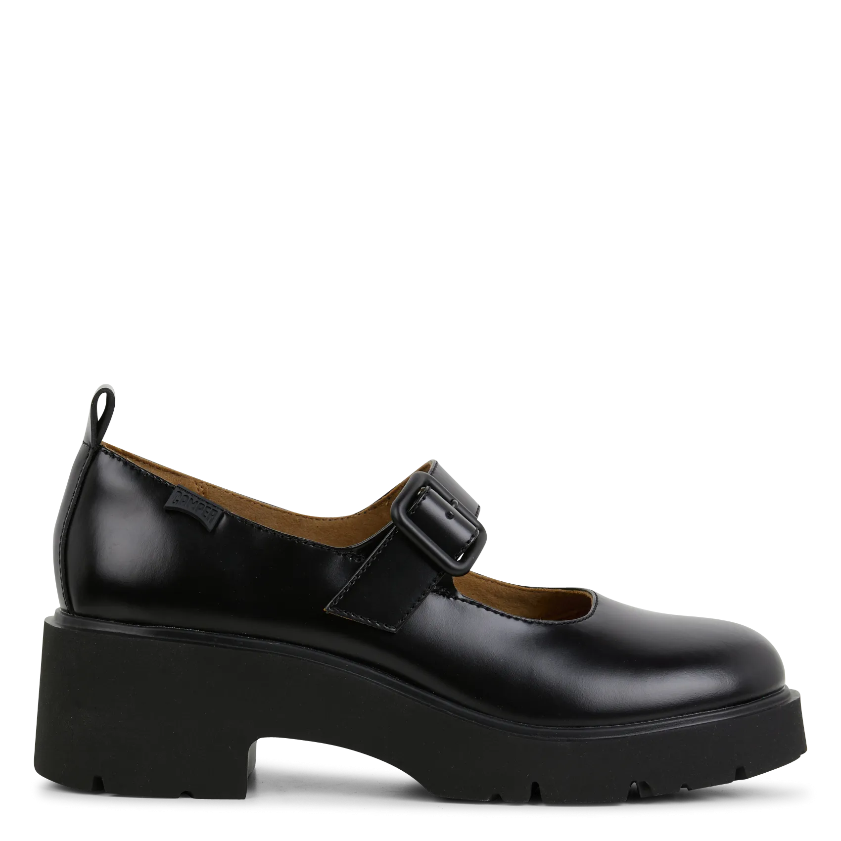 CAMPER MILAH  ZAPATOS DE CUñA DE CUERO EN NEGRO