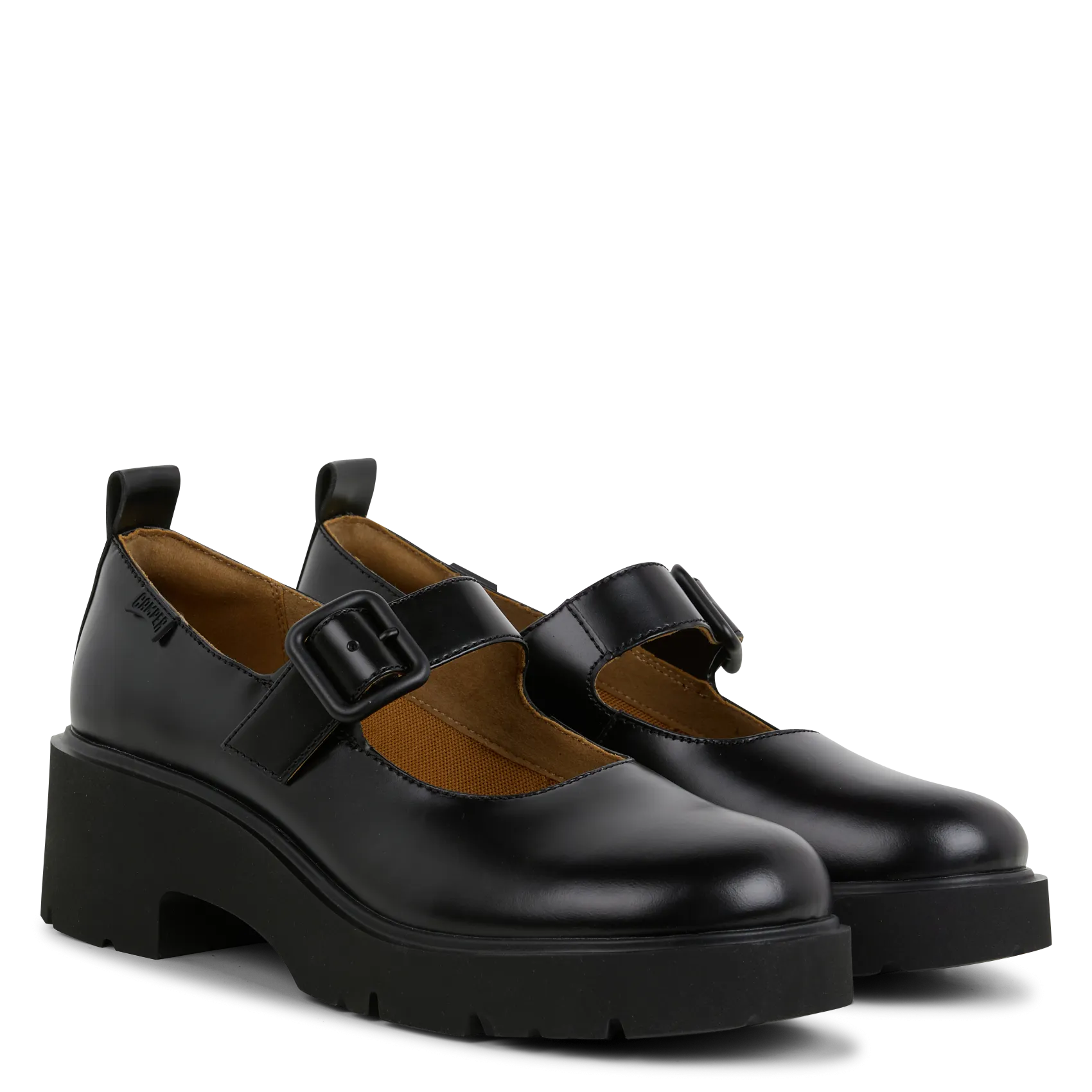 CAMPER MILAH  ZAPATOS DE CUñA DE CUERO EN NEGRO