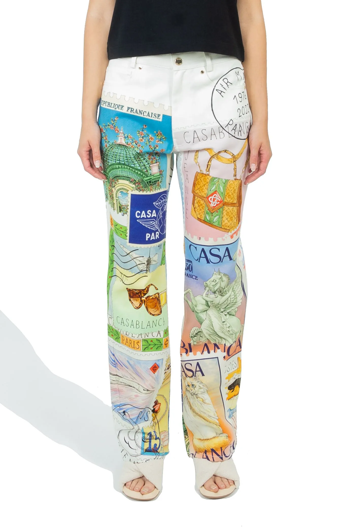 Casablanca W Printed Straight Leg Jeans Souvenirs De Vacances