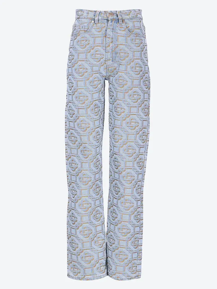 Casablanca Women Monogram Straight Leg Jeans Light Blue