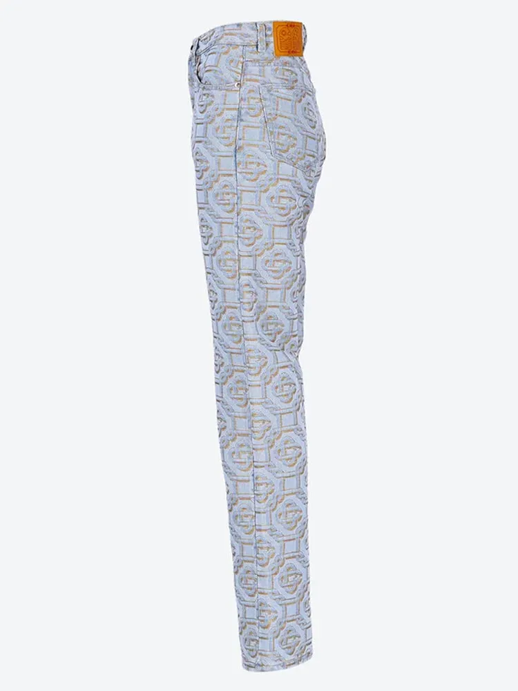 Casablanca Women Monogram Straight Leg Jeans Light Blue