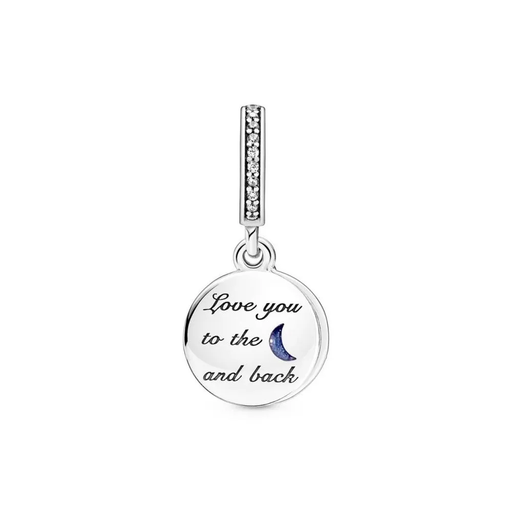 Charm colgante doble en plata de ley Arbol & Luna de la galaxia con esmalte azul