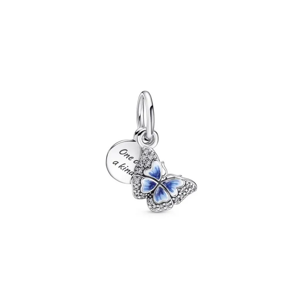 Charm Colgante Doble en plata de ley Mariposa Azul & Cita