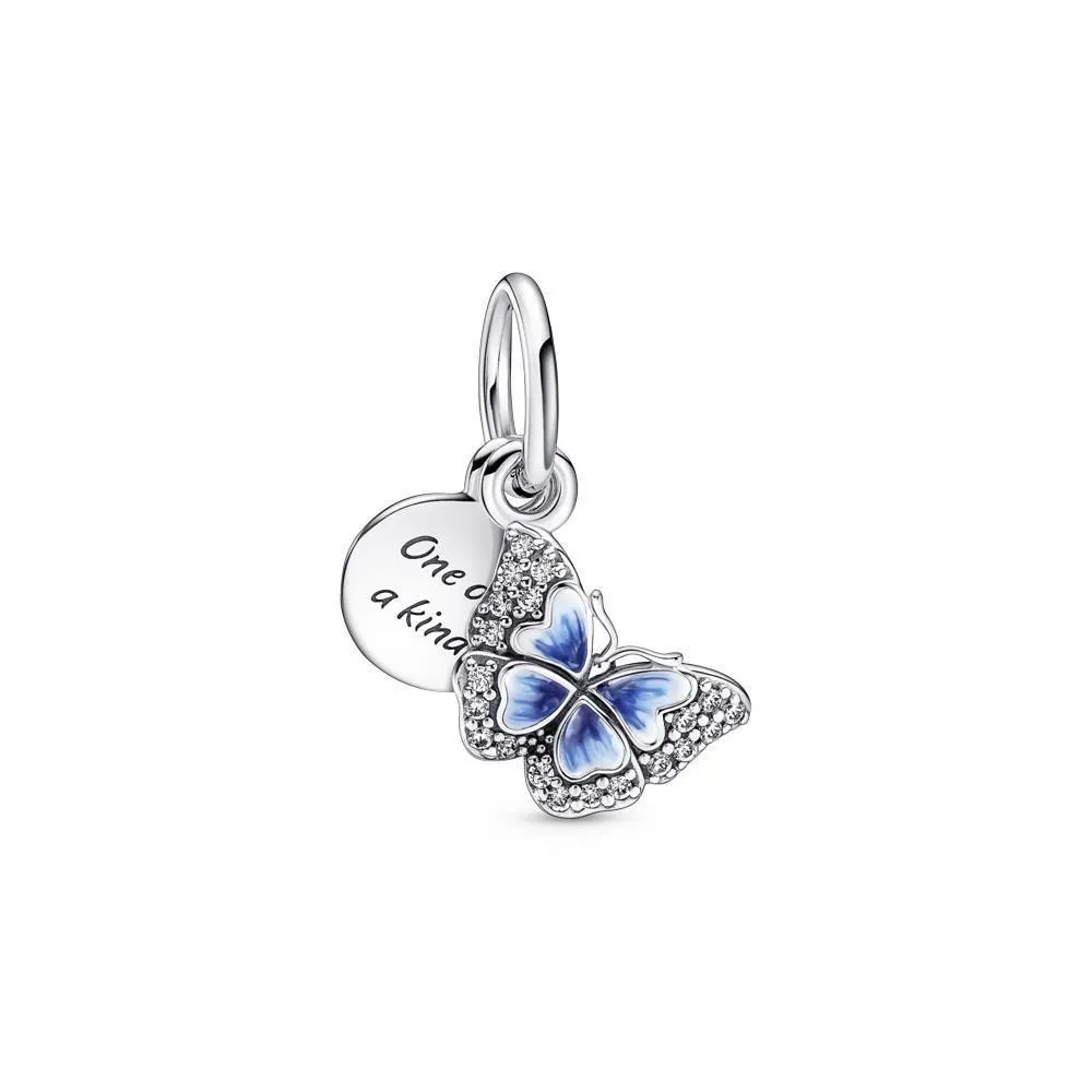 Charm Colgante Doble en plata de ley Mariposa Azul & Cita