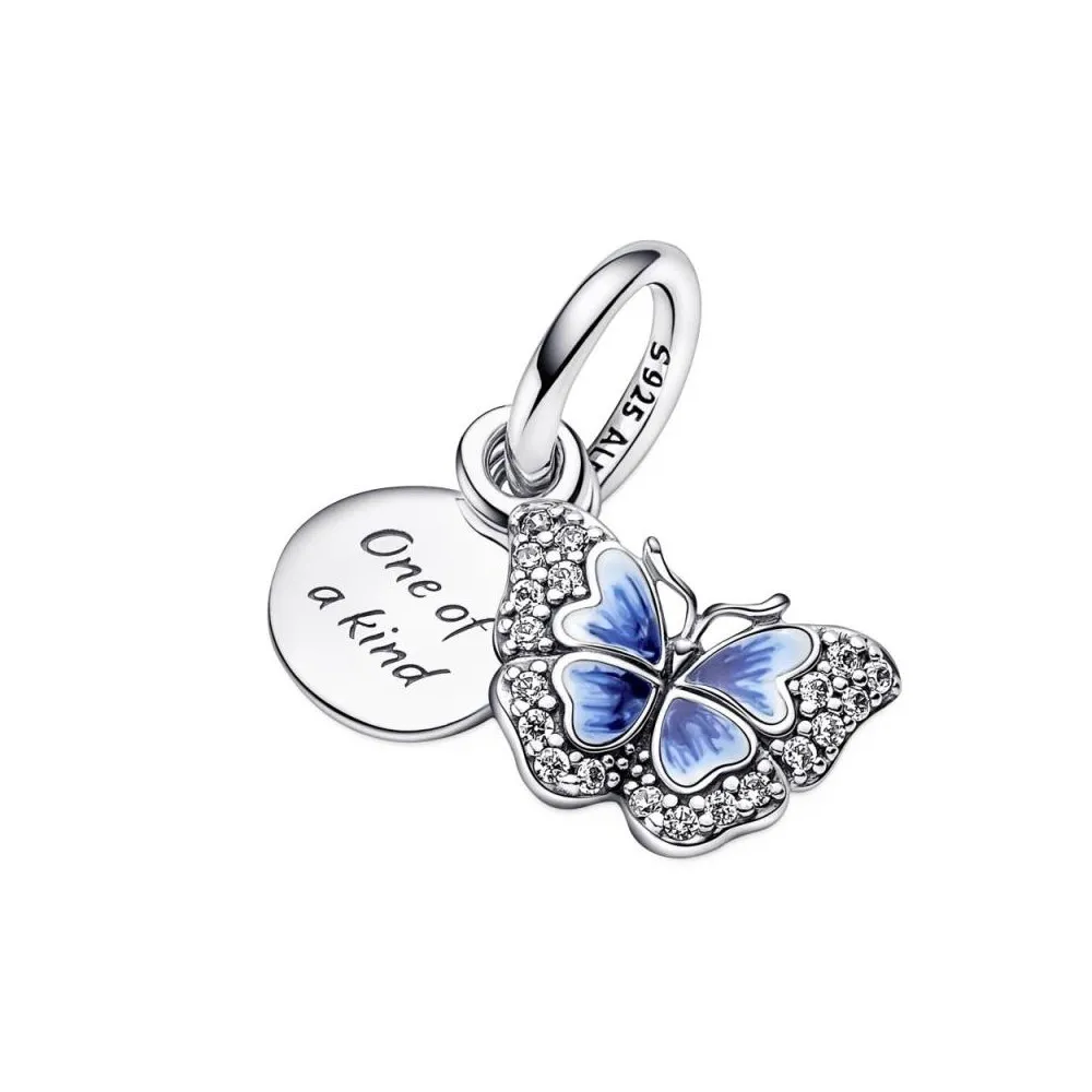 Charm Colgante Doble en plata de ley Mariposa Azul & Cita