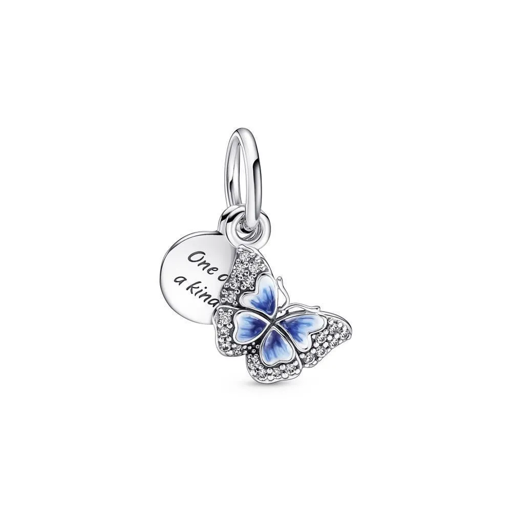 Charm Colgante Doble en plata de ley Mariposa Azul & Cita