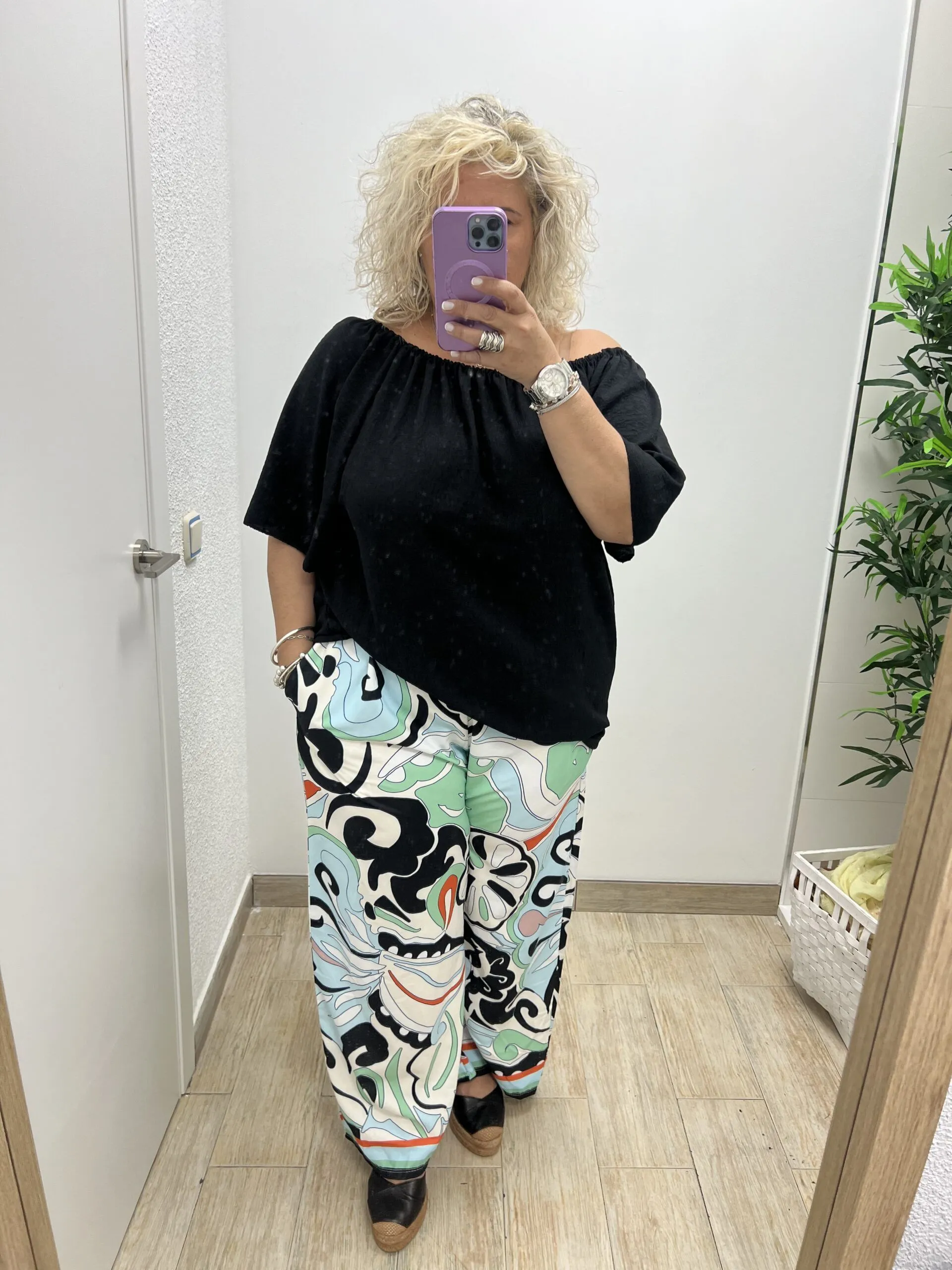 Conjunto Flores Punto Mujer Talla Grande