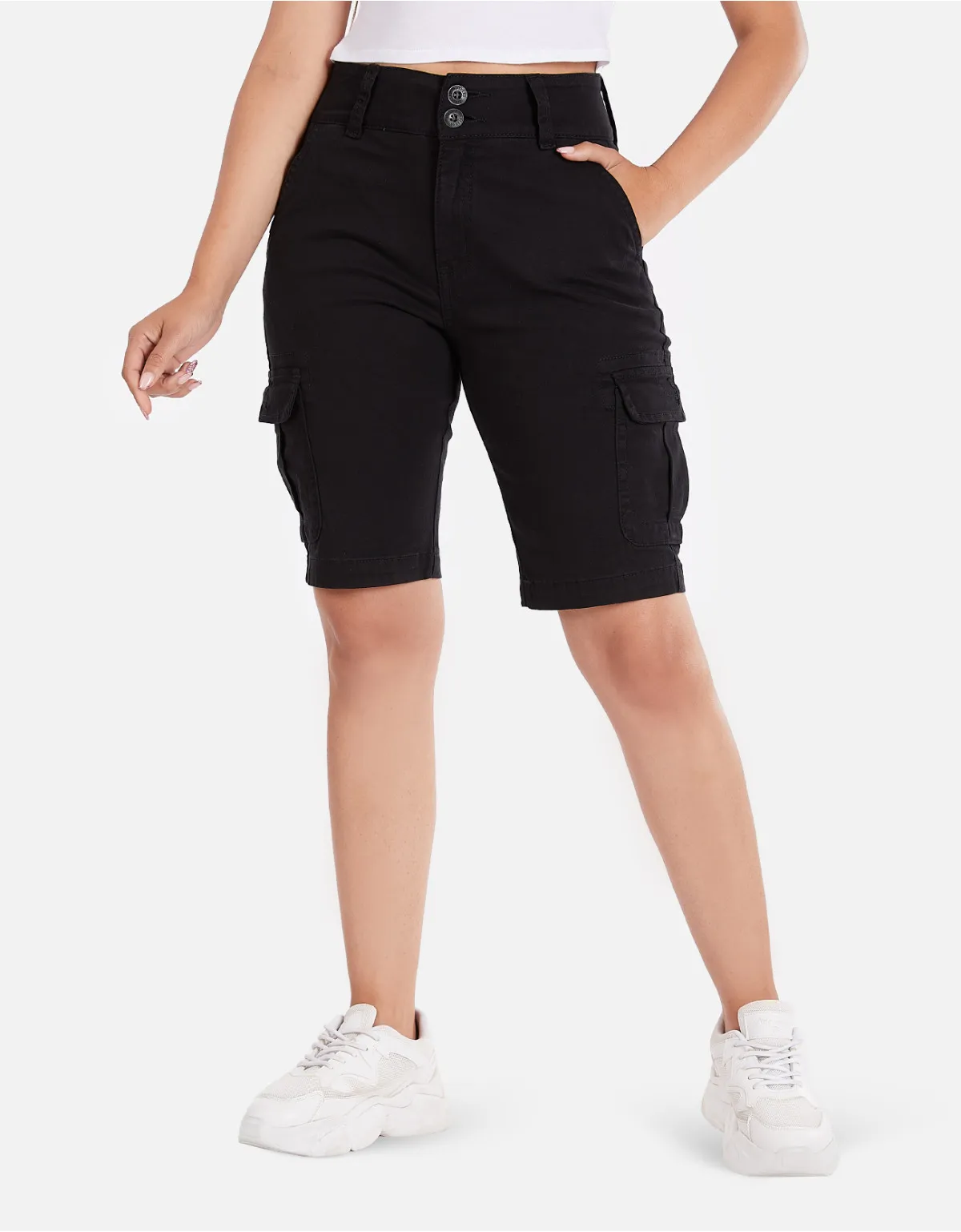 Cropped bermuda drill negro tiro alto mm