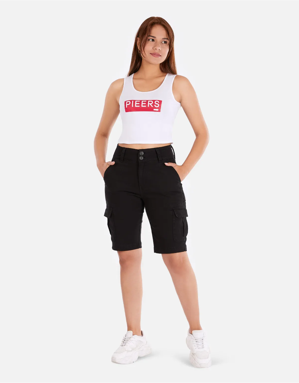 Cropped bermuda drill negro tiro alto mm