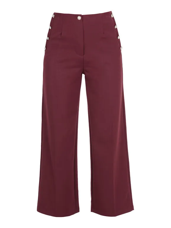 Daystar Pantalón ancho de mujer con botones decorativos.
