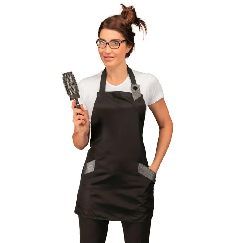 DELANTAL PELUQUERIA SHERRY NEGRO Y LUREX PLATA  ISACCO