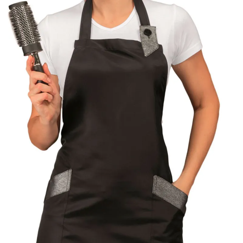 DELANTAL PELUQUERIA SHERRY NEGRO Y LUREX PLATA  ISACCO