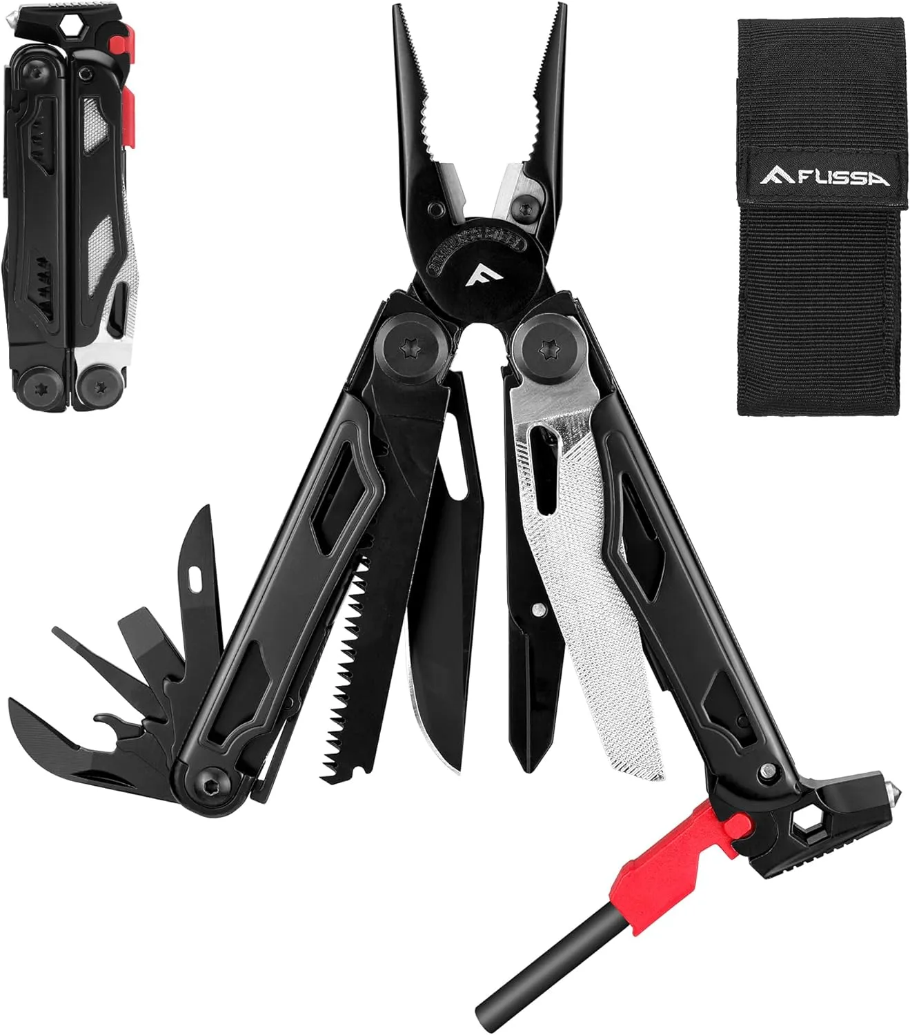 FLISSA Alicates Multiusos  19 en 1 Navaja Multiusos  Multiherramienta de Alicates  Herramienta Multiusos Negro  Accesorios para 