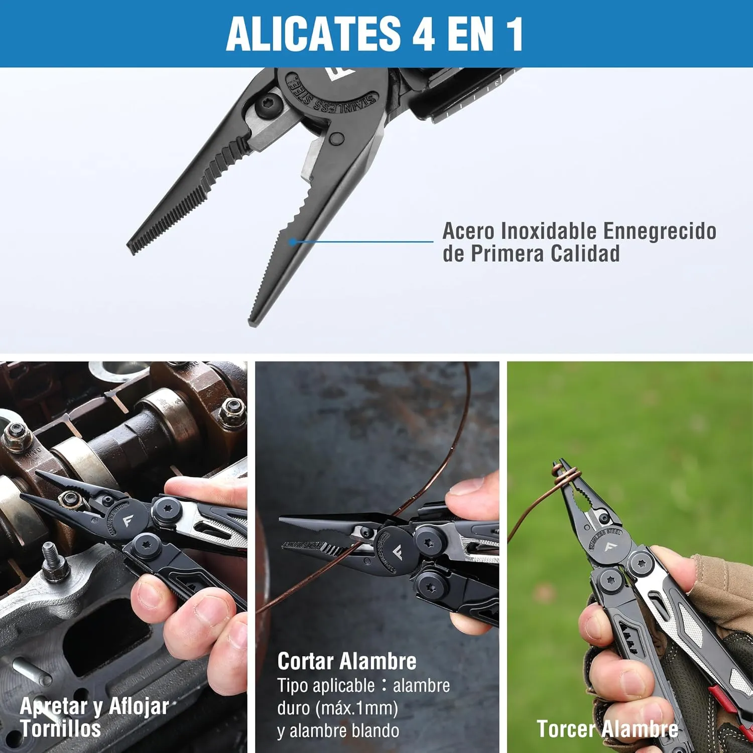 FLISSA Alicates Multiusos  19 en 1 Navaja Multiusos  Multiherramienta de Alicates  Herramienta Multiusos Negro  Accesorios para 