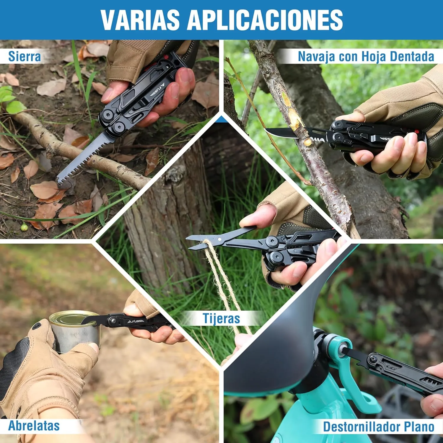 FLISSA Alicates Multiusos  19 en 1 Navaja Multiusos  Multiherramienta de Alicates  Herramienta Multiusos Negro  Accesorios para 