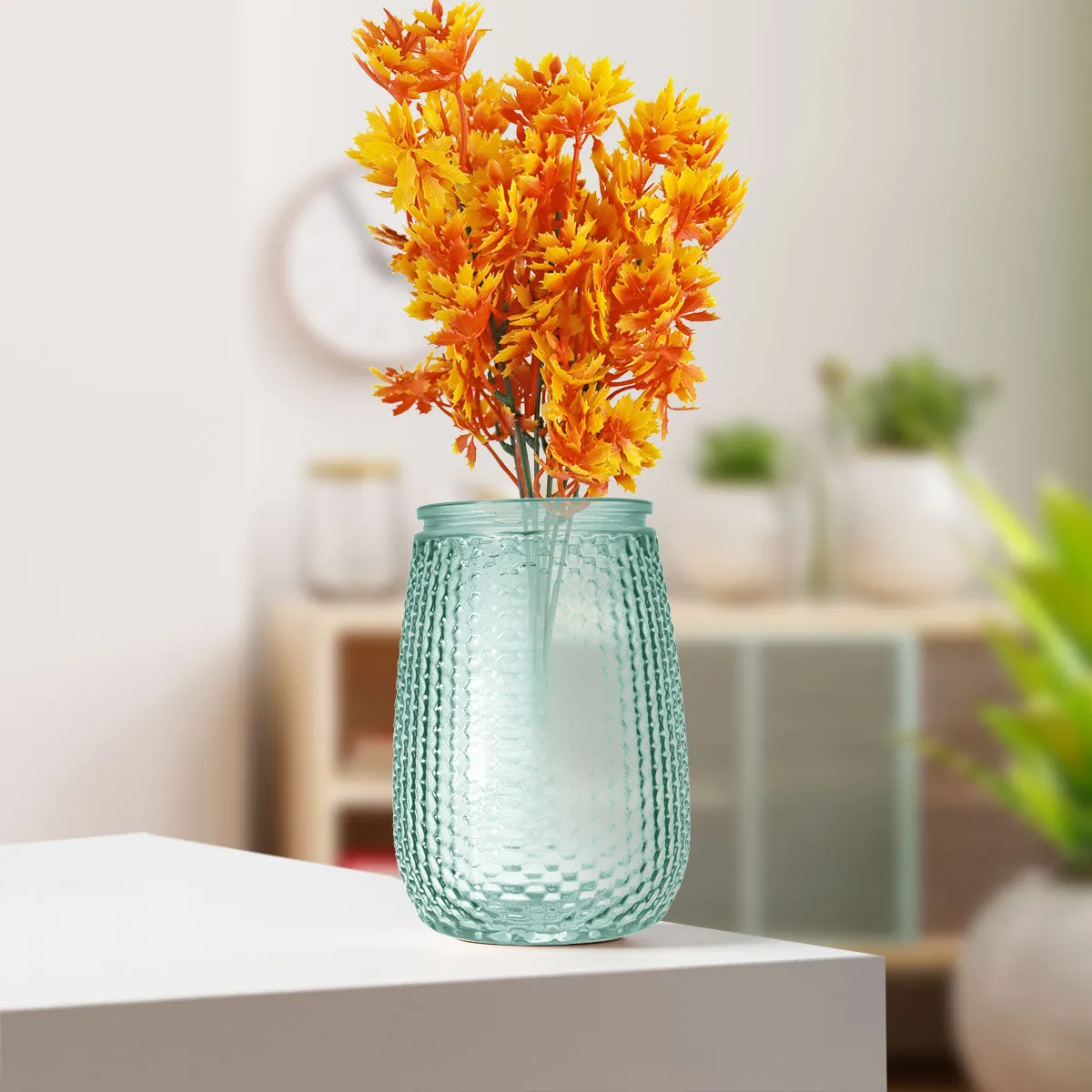 Florero de Vidrio con Textura, color Aqua