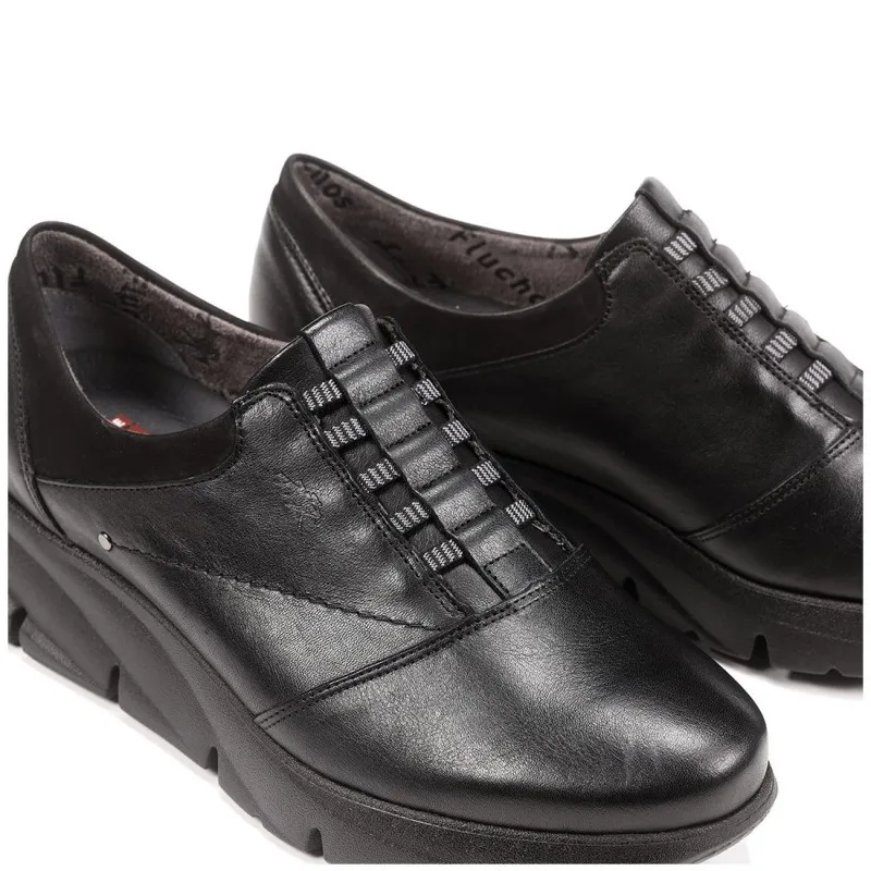 FLUCHOS Bona F1357 Negro y marrón Zapato elásticos plataforma mujer