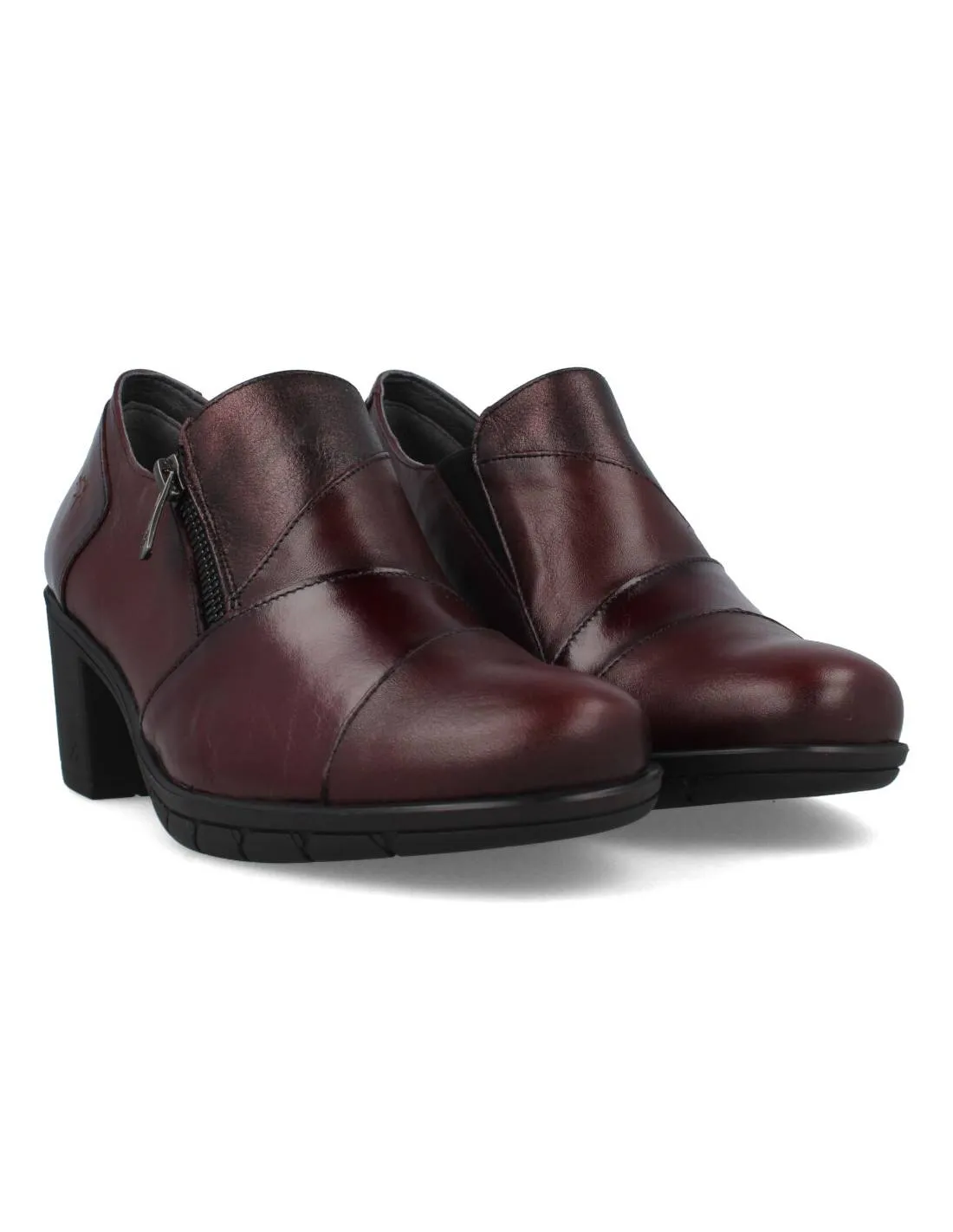 FLUCHOS  ZAPATO PIEL TACóN CREMALLERA SUGAR BURDEOS