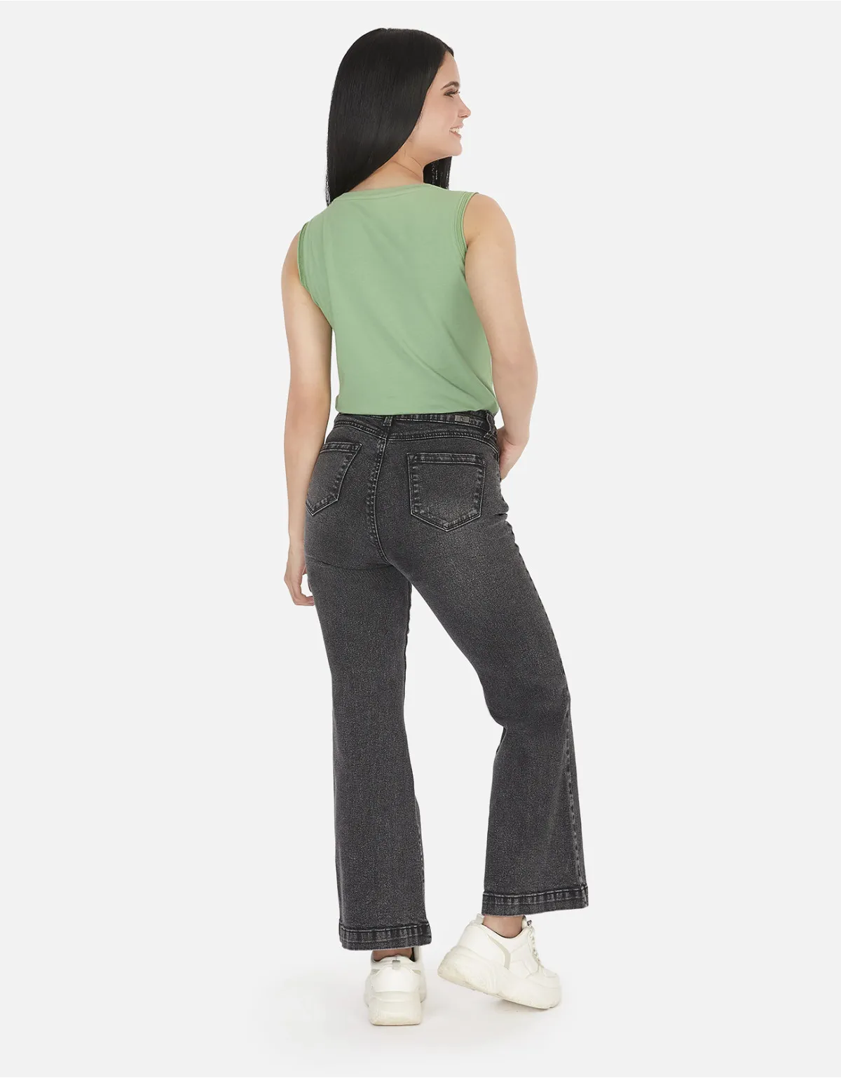 Jean flare negro tiro alto mm