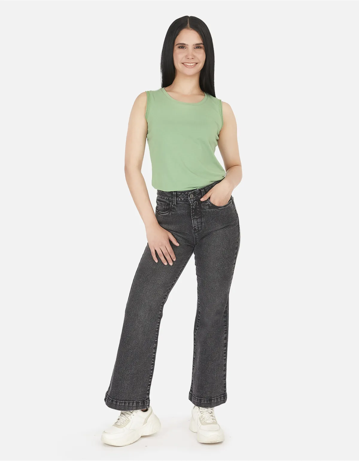 Jean flare negro tiro alto mm